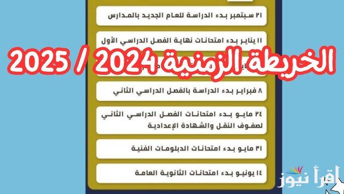 الخريطة الزمنية للفصل الدراسي الثاني 2025 الترم الثاني لجميع المراحل الدراسية .. متي يبدأ ومتي ينتهي ؟