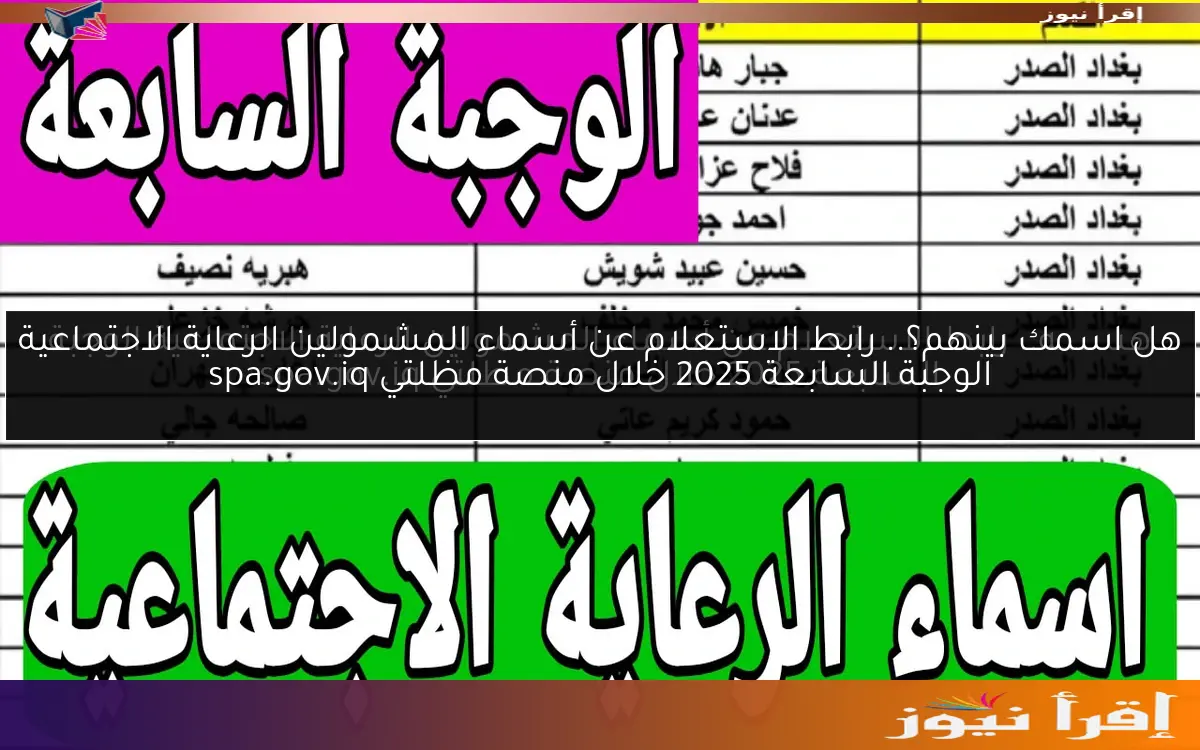هل اسمك بينهم؟.. رابط الاستعلام عن أسماء المشمولين الرعاية الاجتماعية الوجبة السابعة 2025 خلال منصة مظلتي spa.gov.iq