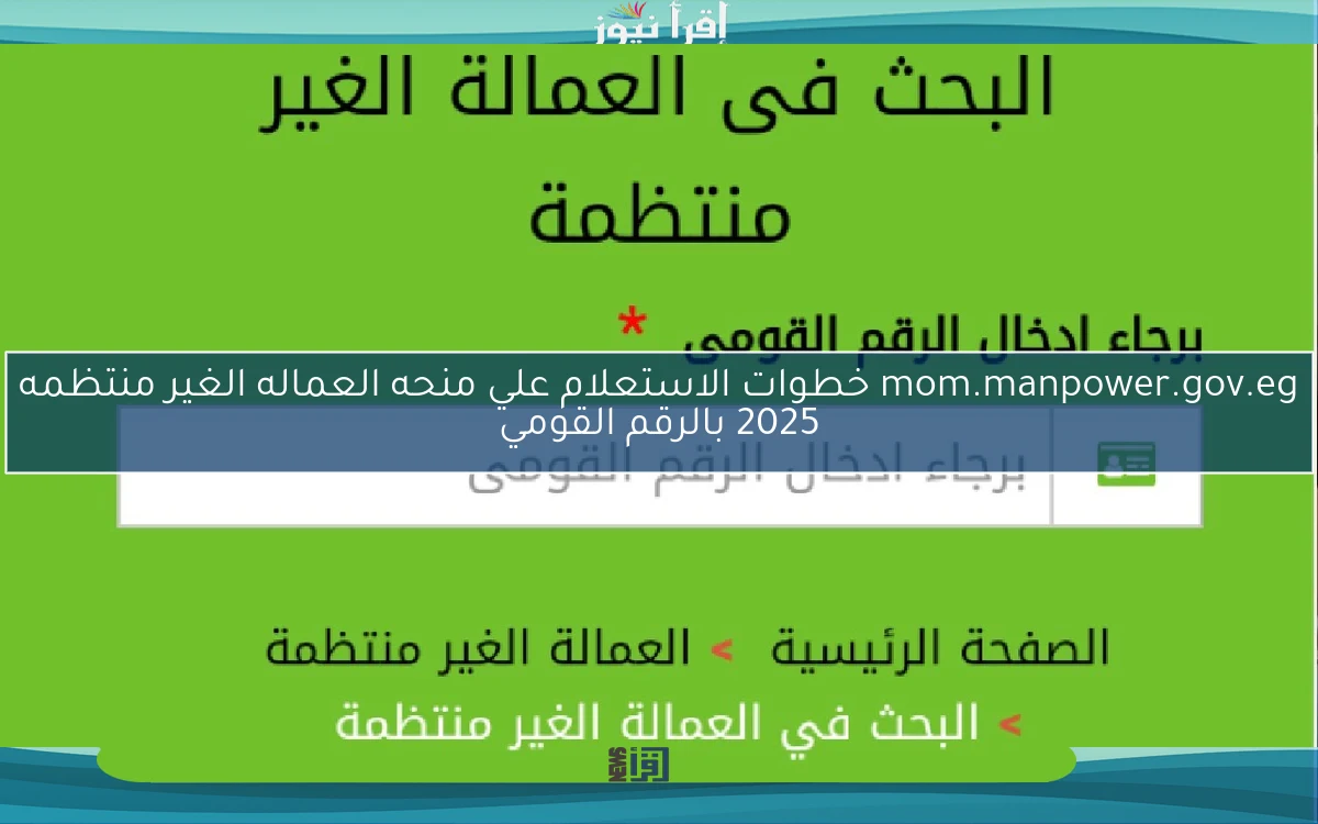 mom.manpower.gov.eg خطوات الاستعلام علي منحه العماله الغير منتظمه 2025 بالرقم القومي