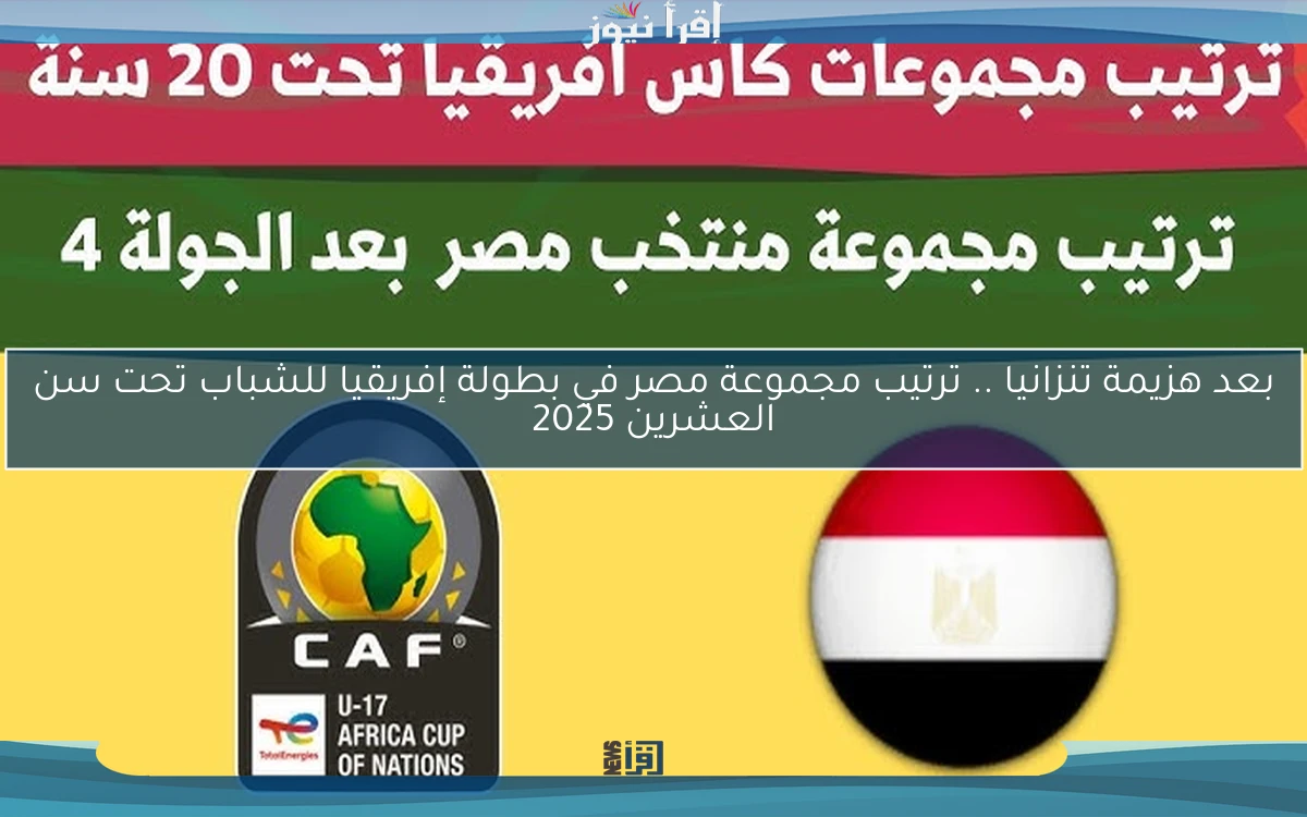 بعد هزيمة تنزانيا .. ترتيب مجموعة مصر في بطولة إفريقيا للشباب تحت سن العشرين 2025