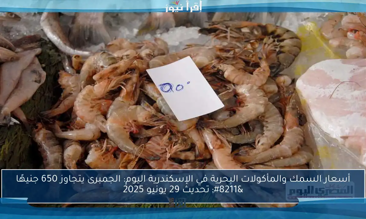 أسعار السمك والمأكولات البحرية في الإسكندرية اليوم: الجمبرى يتجاوز 650 جنيهًا – تحديث 29 يونيو 2025