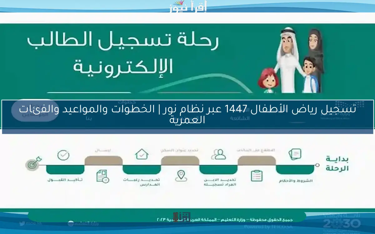 تسجيل رياض الأطفال 1447 عبر نظام نور | الخطوات والمواعيد والفئات العمرية