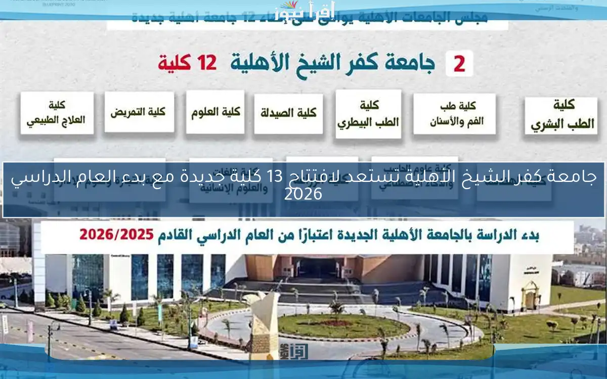 جامعة كفر الشيخ الأهلية تستعد لافتتاح 13 كلية جديدة مع بدء العام الدراسي 2026