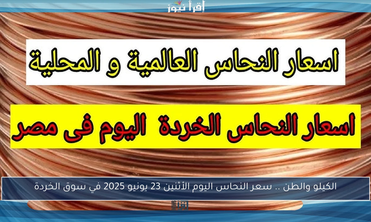 الكيلو والطن .. سعر النحاس اليوم الأثنين 23 يونيو 2025 في سوق الخردة