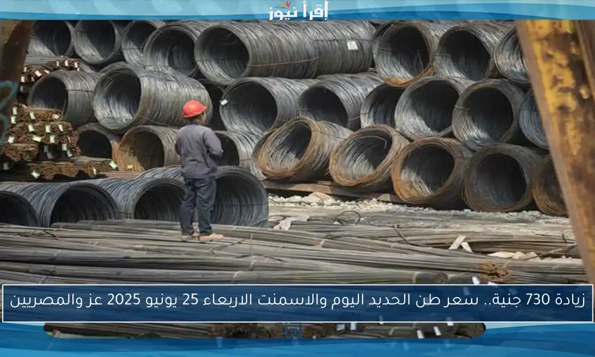 زيادة 730 جنية.. سعر طن الحديد اليوم والاسمنت الاربعاء 25 يونيو 2025 عز والمصريين