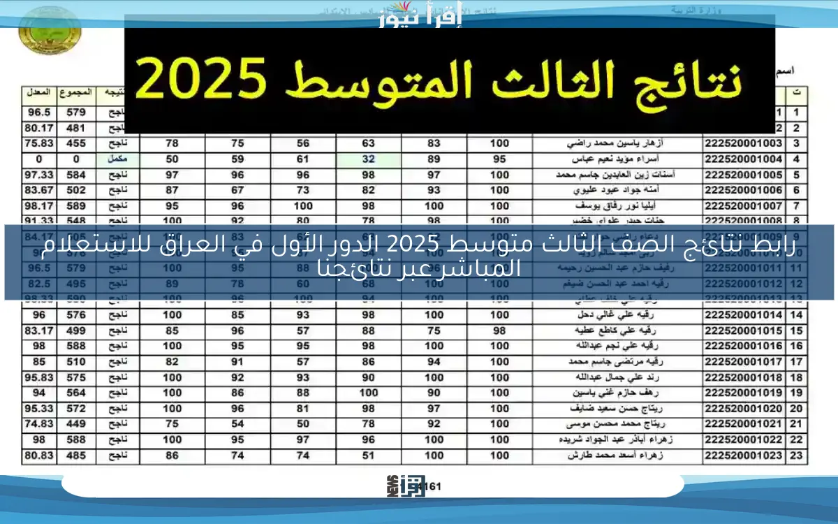 رابط نتائج الصف الثالث متوسط 2025 الدور الأول في العراق للاستعلام المباشر عبر نتائجنا