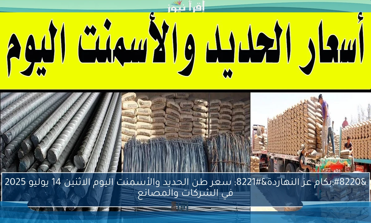 “بكام عز النهاردة” سعر طن الحديد والأسمنت اليوم الاثنين 14 يوليو 2025 في الشركات والمصانع