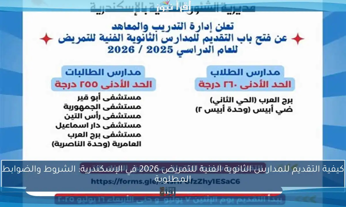كيفية التقديم للمدارس الثانوية الفنية للتمريض 2026 في الإسكندرية: الشروط والضوابط المطلوبة